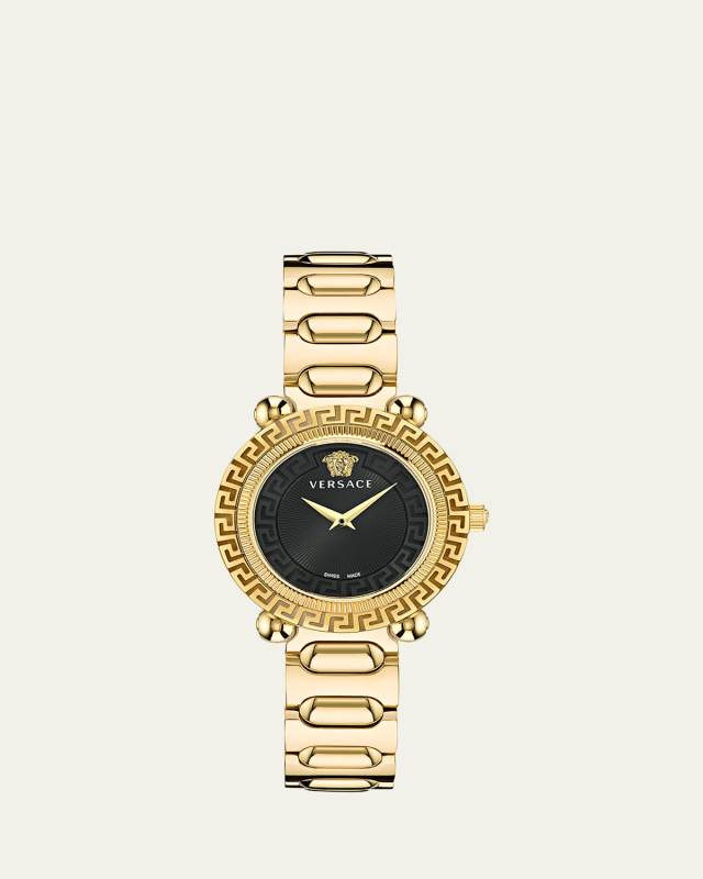35mm Greca Twist Watch with Bracelet Strap, Yellow Gold/Black